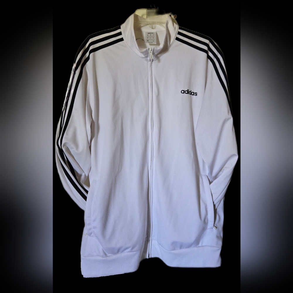 Adidas White Track Jacket with Black Stripes